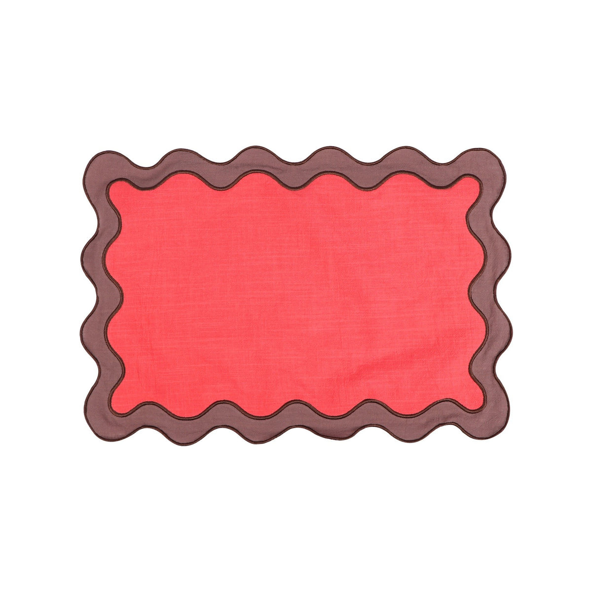 Sailorine coral placemat with a dark scalloped border