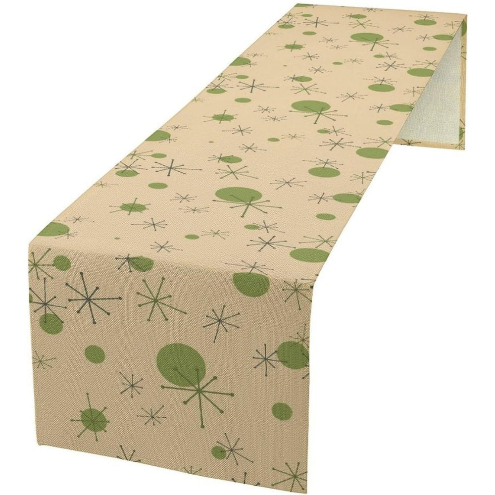 Sailorine beige table runner with green retro-style motifs