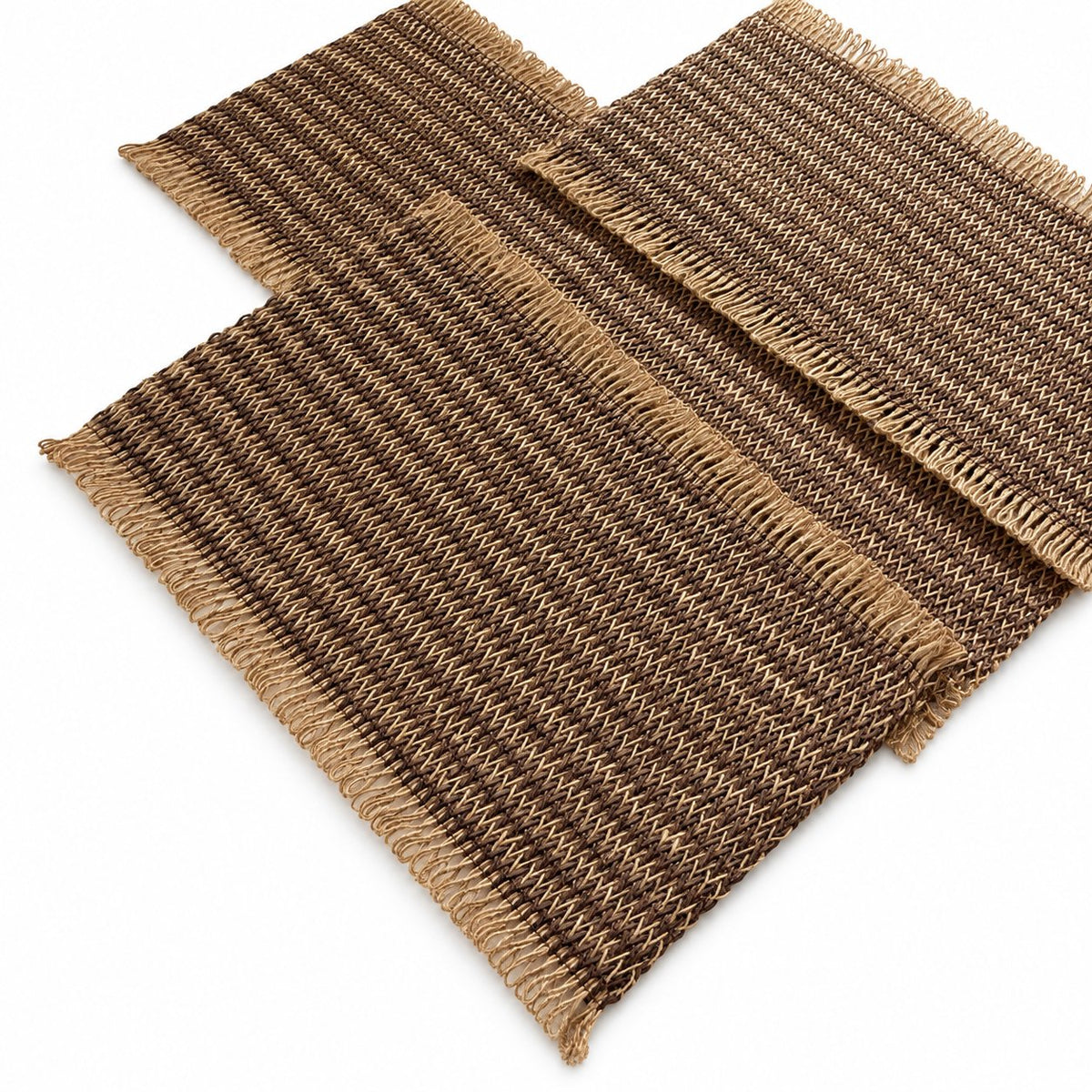 Sailorine brown striped woven placemats with fringed edges