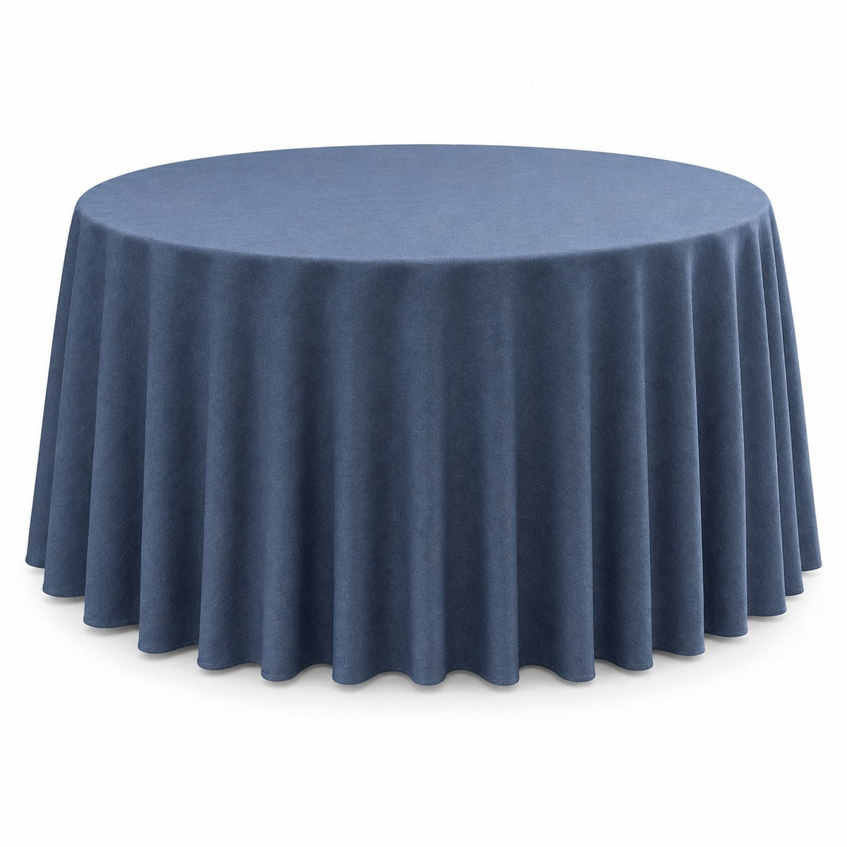 Sailorine blue round tablecloth draped to the floor