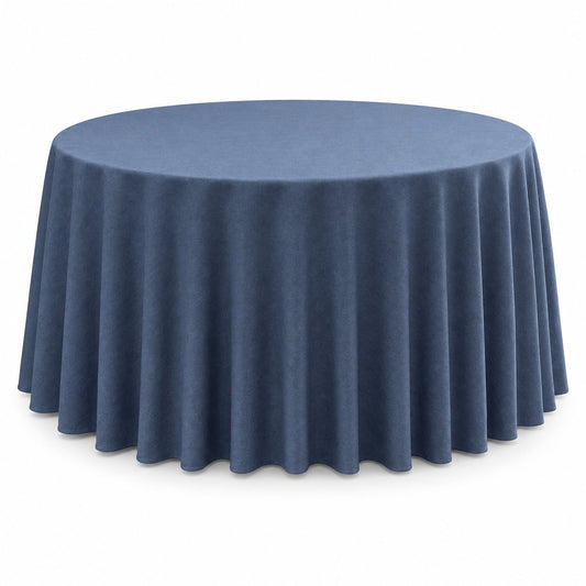 Sailorine blue round tablecloth draped to the floor