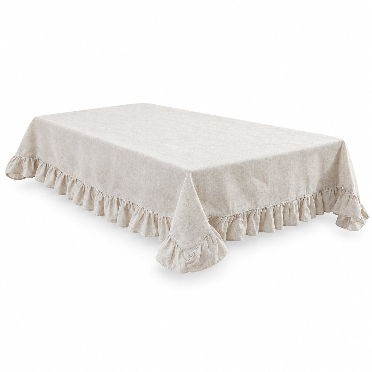Sailorine white rectangular tablecloth with a ruffled hem