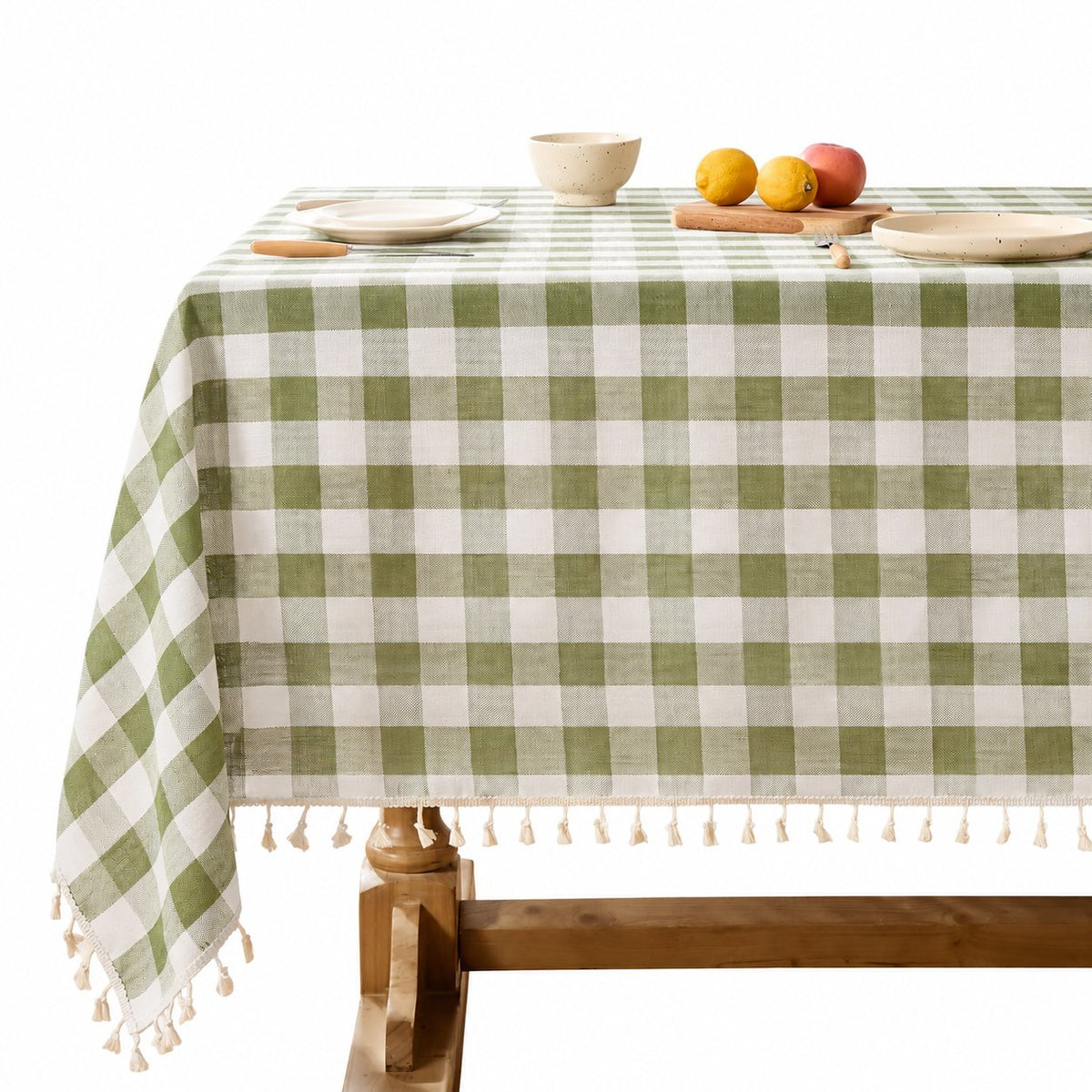 Sailorine Cotton Linen Check Tablecloth studio product photo