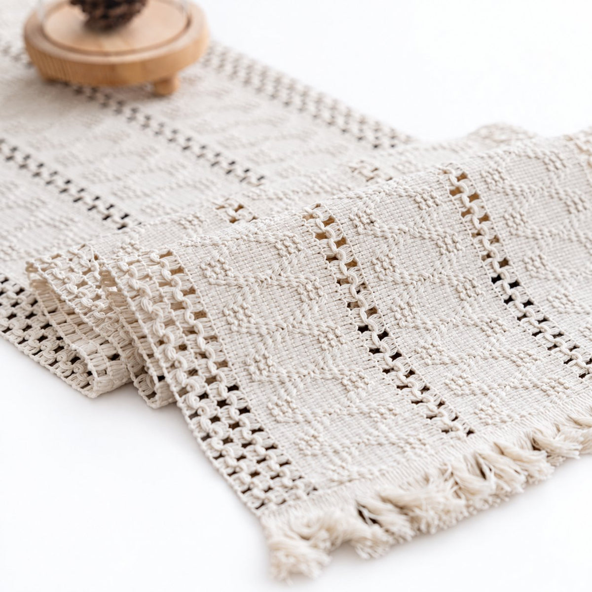 Sailorine Cotton Linen Openwork Table Runner studio product photo